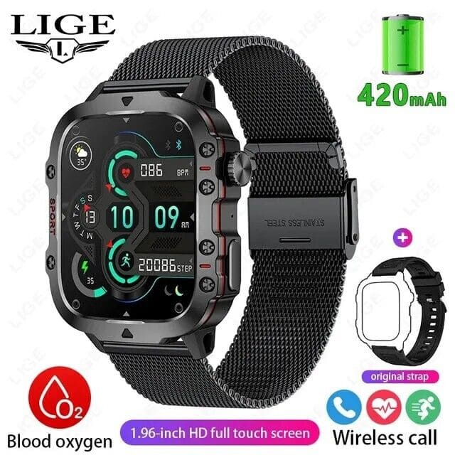Fitness Smartwatch - Armbanduhr für Männer mit Bluetooth Schrittzähler etc. - azuracht.de