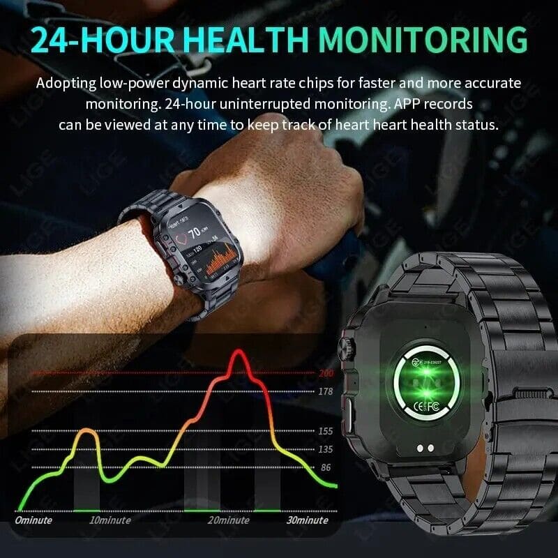 Fitness Smartwatch - Armbanduhr für Männer mit Bluetooth Schrittzähler etc. - azuracht.de